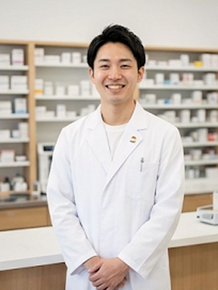薬棚の前に立つ薬剤師