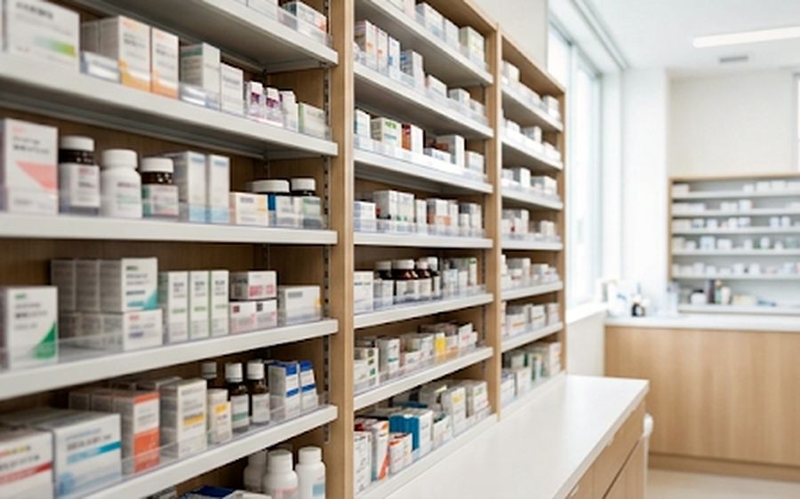 整然と並ぶ医薬品の棚