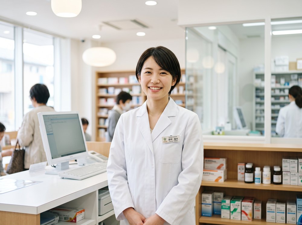 薬局の窓口に立つ薬剤師